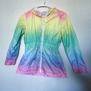 Girls Vintage C&C California Rainbow Raincoat with Hood Size 12